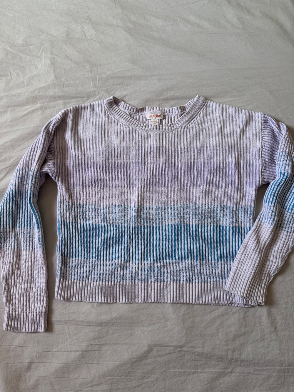 Girls 10/12 Light Lavender & Blue Striped Knit Sweater Top
